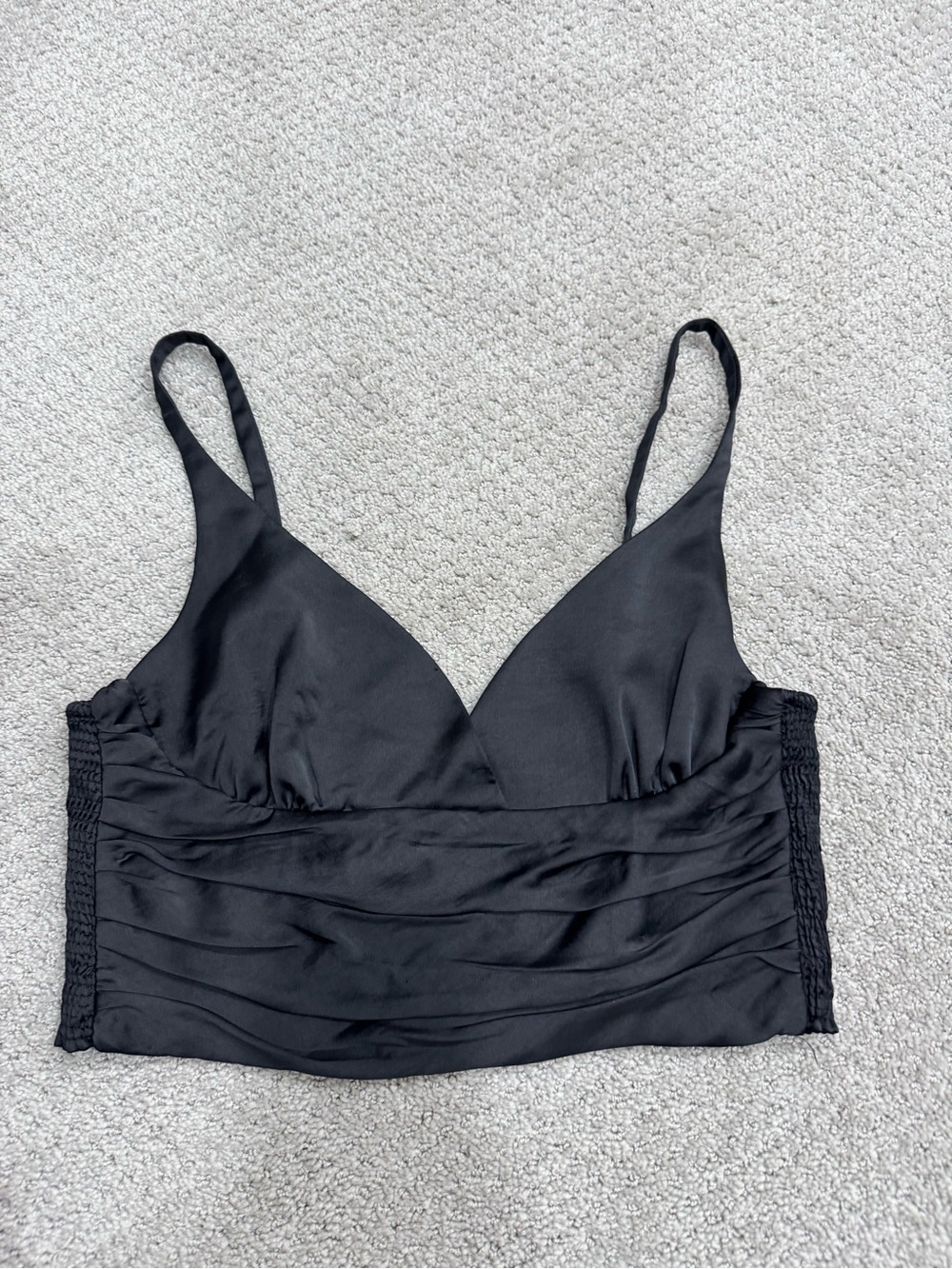 Zara Black Satin Ruched Bralette Bandeau